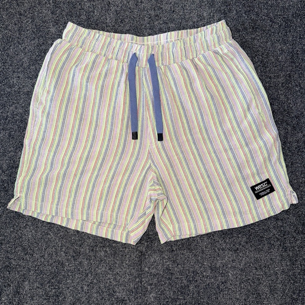 WeSC Shorts Men Size S Women Size M Yarn-Die Woven Vertical Stripes w/pockets